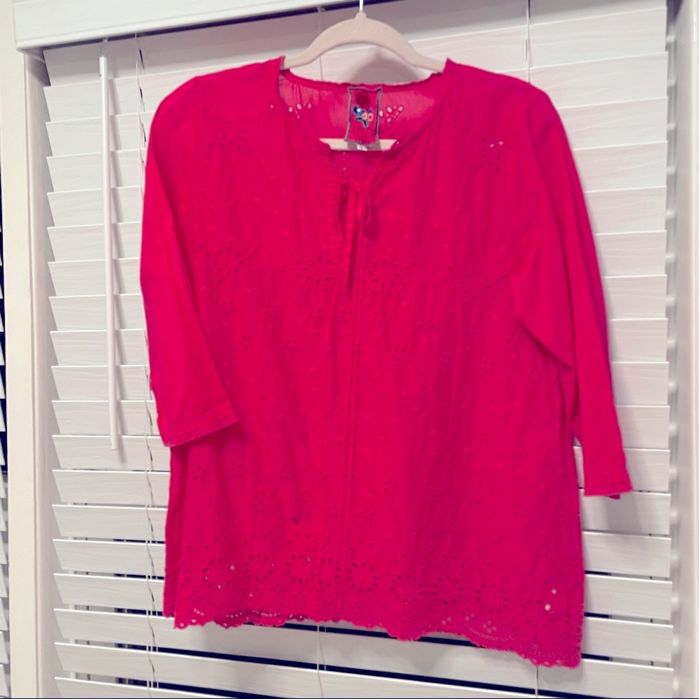 Johnny Was Pink 100% Cotton Embroidered Tunic Size S